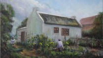 South African Artist Erna Louw - Oude Molen Gardens - Oil on Canvas
