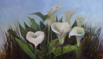 South African Artist Erna Louw - Lillies - Oil on Canvas