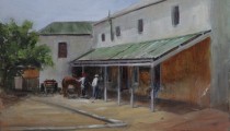 South African Artist Erna Louw - Oude Molen Stables - Oil on Canvas